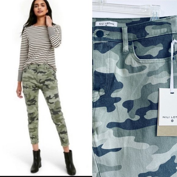 Nili Lotan Womens Jeans Size 4 Green Camo Print High Rise Ankle Skinny Pants New - Picture 1 of 10